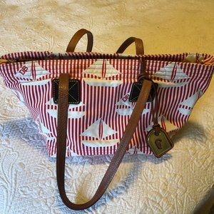 DOONEY & BOURKE LEATHER AND CLOTH NAUTICAL THEME PURSE
